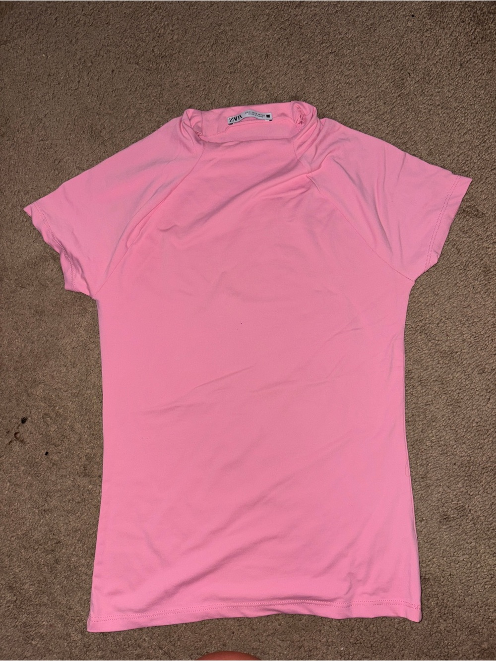 Zara Light Pink Short-Sleeve Mock Neck Tee